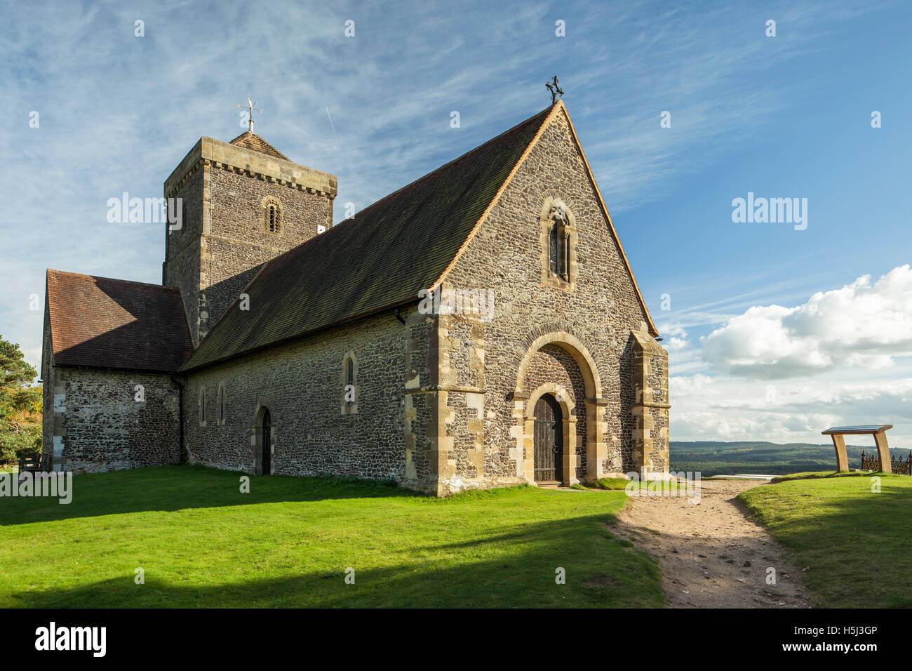 Autumn afternoon at the iconic church of St Martha-on-the-Hill near Chilworth, Surrey, England. Stock Photo