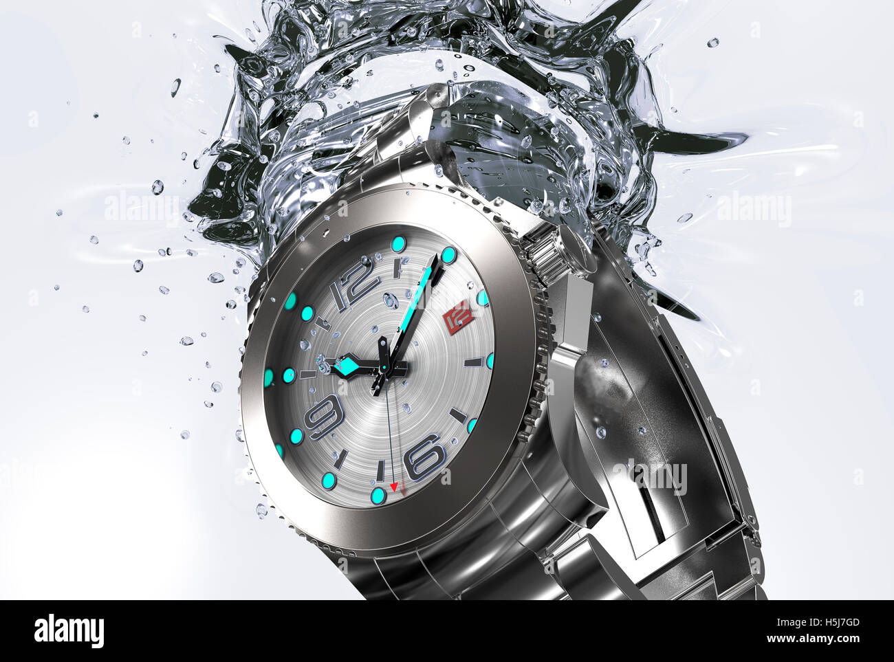 beautifull watch falling in water , 3d illustration Stock Photo