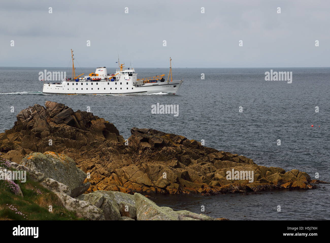 The Scillonian III ferry approaching St Mary's on the Isles of Scilly