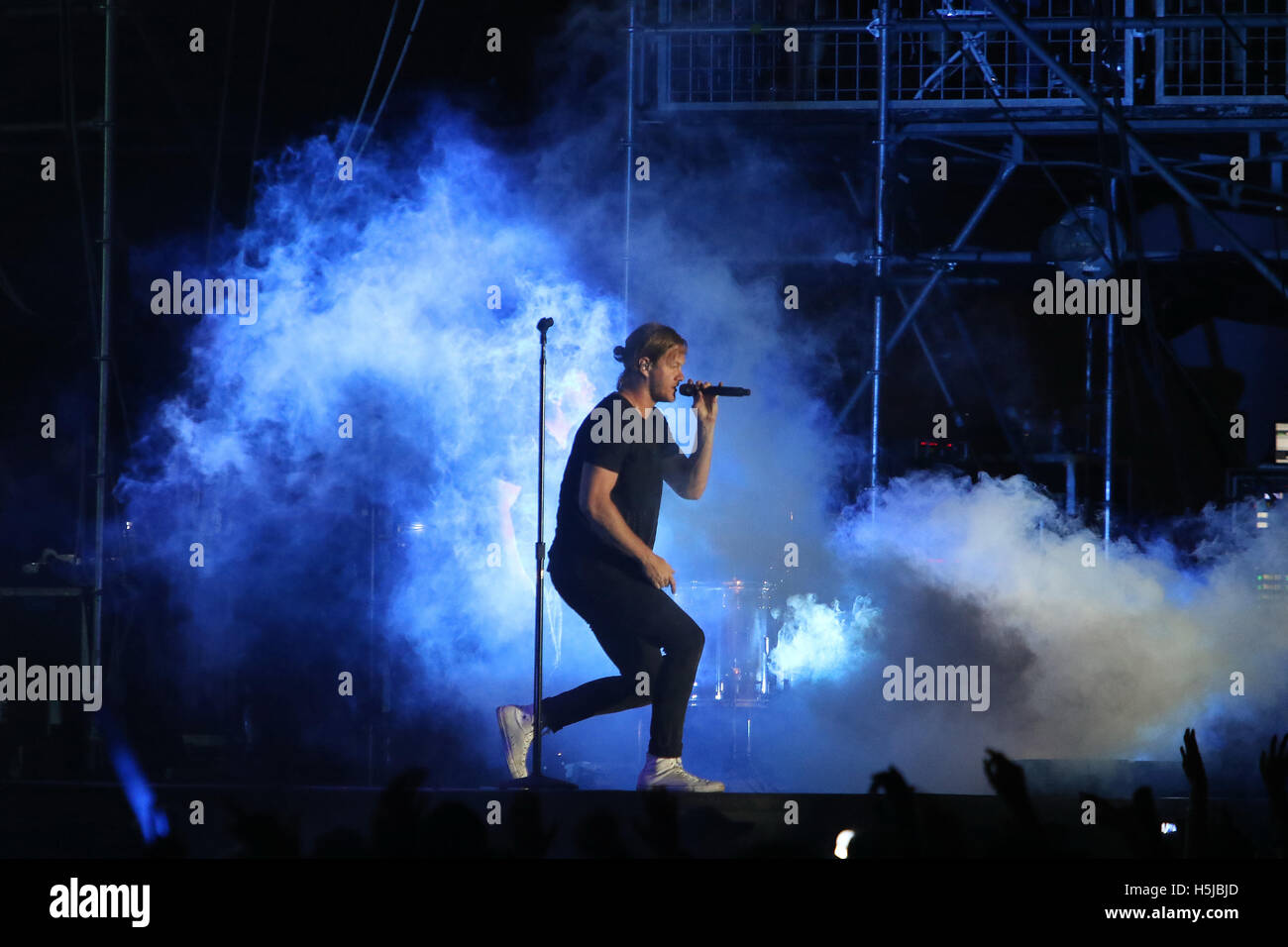 Singer Dan Reynolds of Imagine Dragons performs at Life is Beautiful Music Festival Day 2 on September 26th, 2015 in Las Vegas, Nevada. Stock Photo