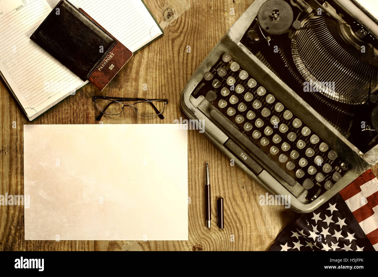writer desktop with typewriter retro Stock Photo - Alamy