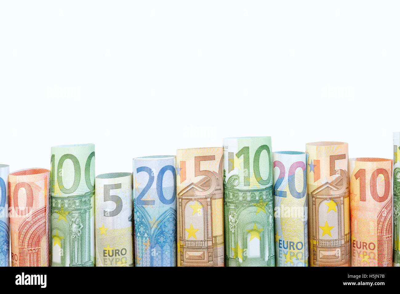 Different kind of Euro bills Stock Photo