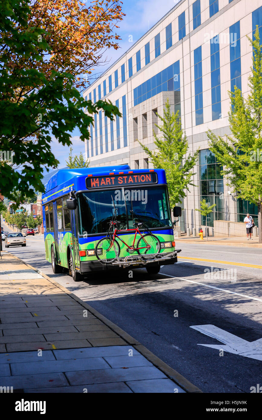 Local public transport on Patton Ave in downtown Asheville, NC Stock Photo