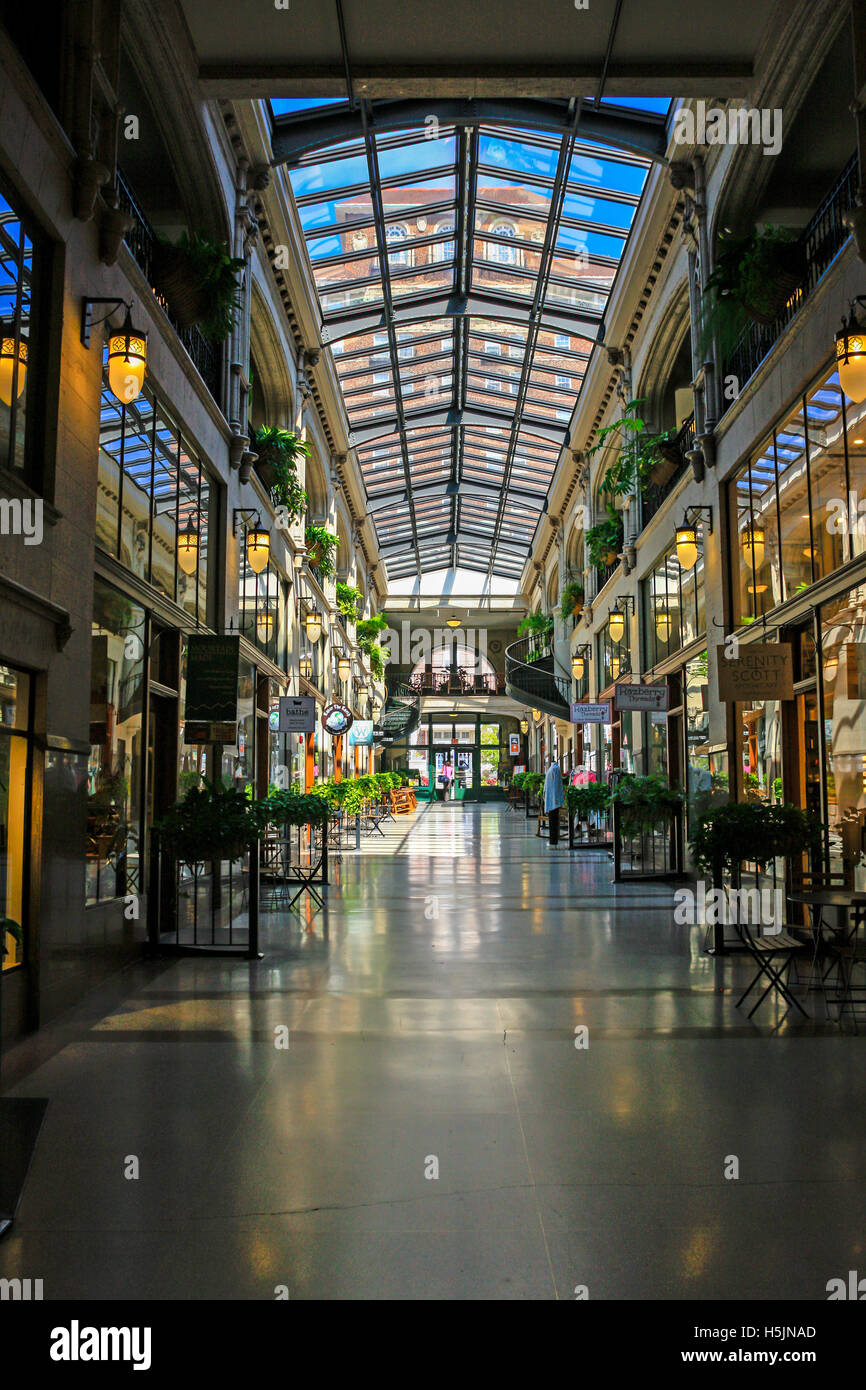 Inside the Grove Arcade shopping plaza in downtown Asheville NC Stock