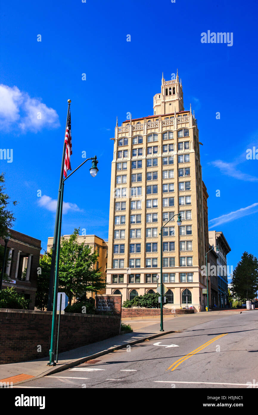 The Jackson building, opened in 1924, located on South Pack Square in downtown Asheville, NC Stock Photo