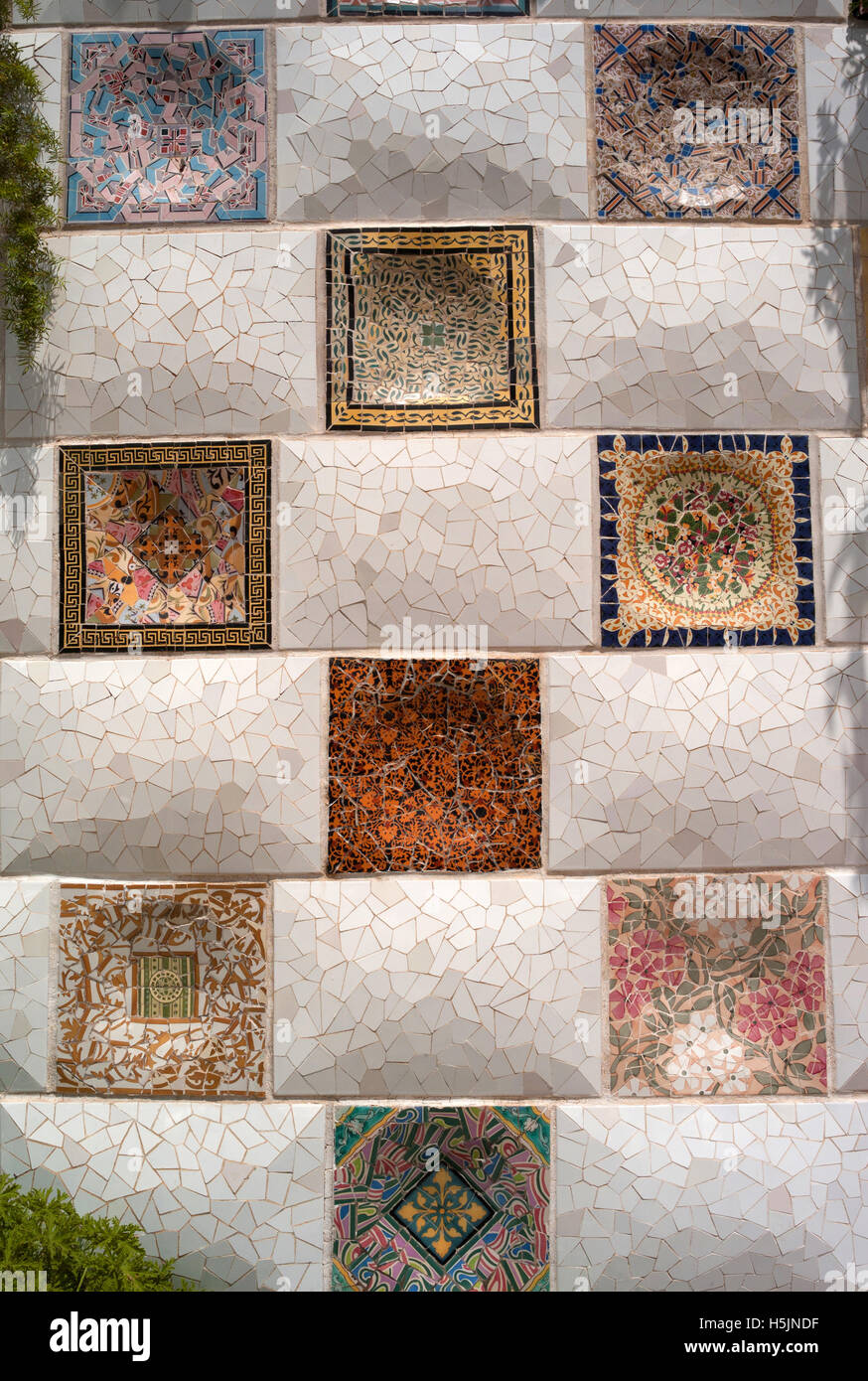 Mosaic tiles by Gaudi, Park Guell, Barcelona Stock Photo