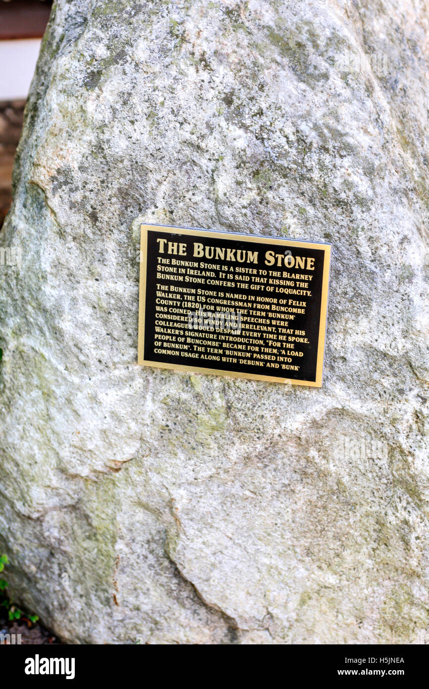 The Bunkum Stone outside the Gray Rock Inn, sister of the Blarney Stone in Ireland, in Asheville, NC Stock Photo
