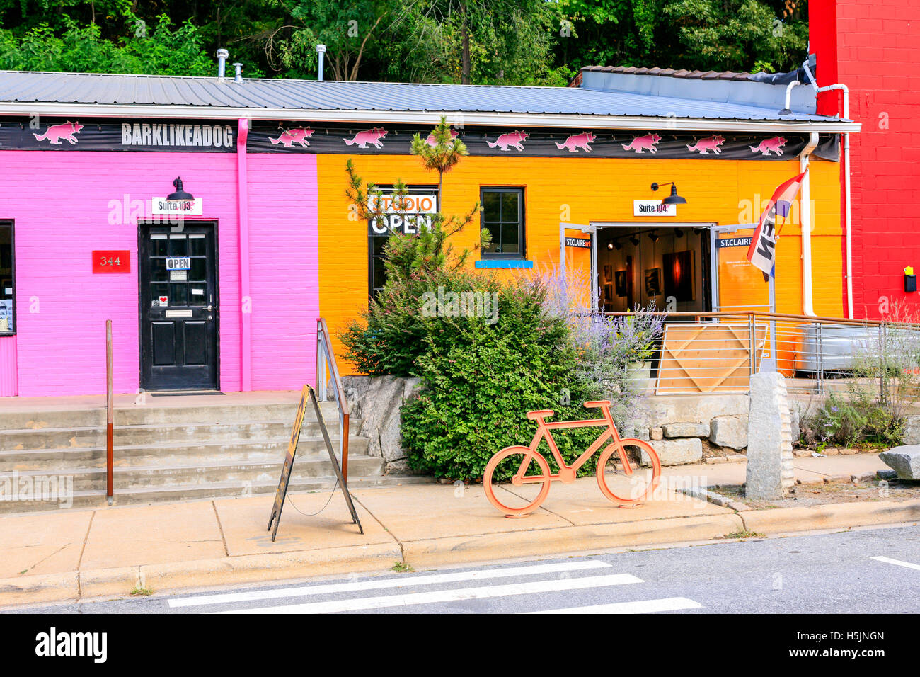 Pink Dog Creative, part of the reutilized warehouse buildings on Depot