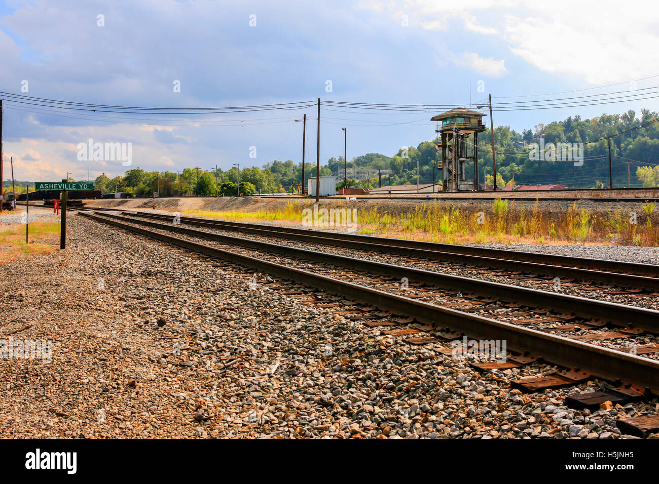 The freight yard of the Asheville Southern Railway in North Carolina