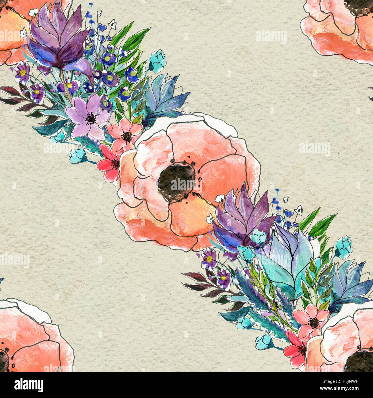 Seamless pattern with colorful flowers Stock Photo - Alamy