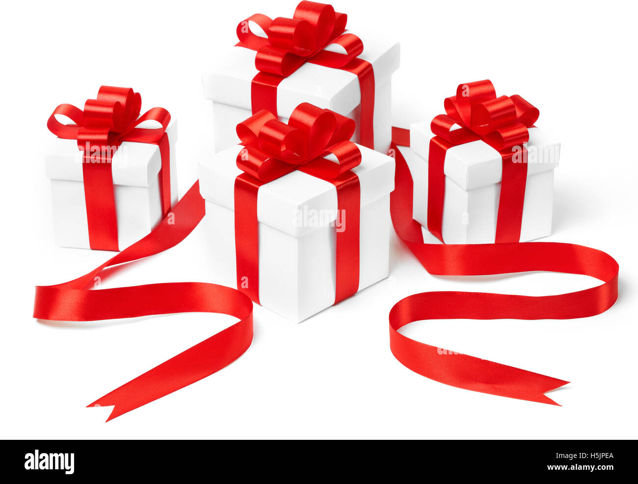White gift box with red ribbon bow Stock Photo - Alamy