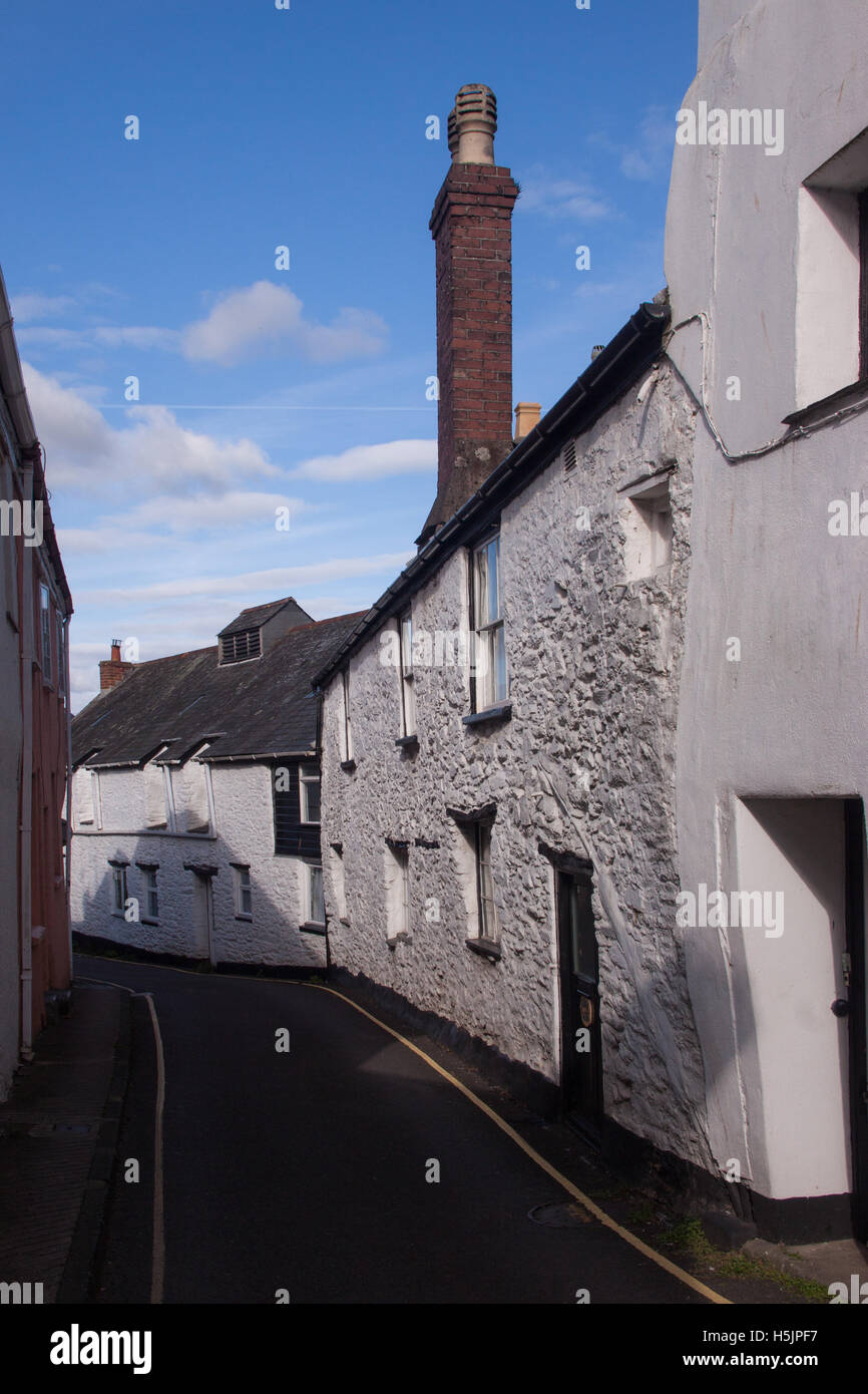 Collins Road, Totnes, with beautiful white washed stone cottages Stock Photo