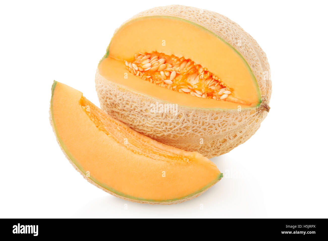 Cantaloupe melon and slice on white, clipping path Stock Photo
