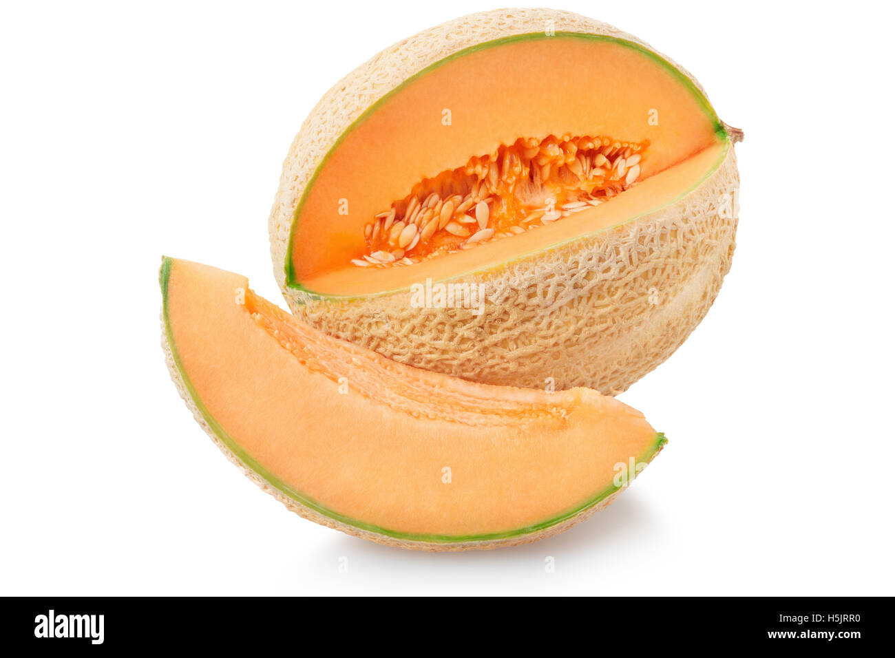 Cantaloupe melon with slice on white, clipping path Stock Photo