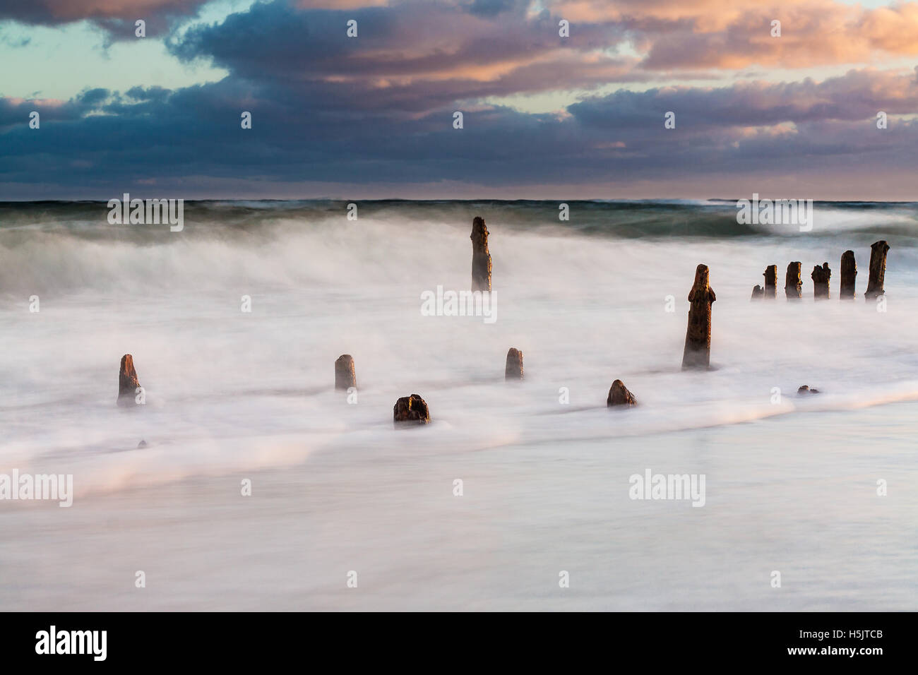 Groynes on shore of the Baltic Sea on a stormy day Stock Photo - Alamy