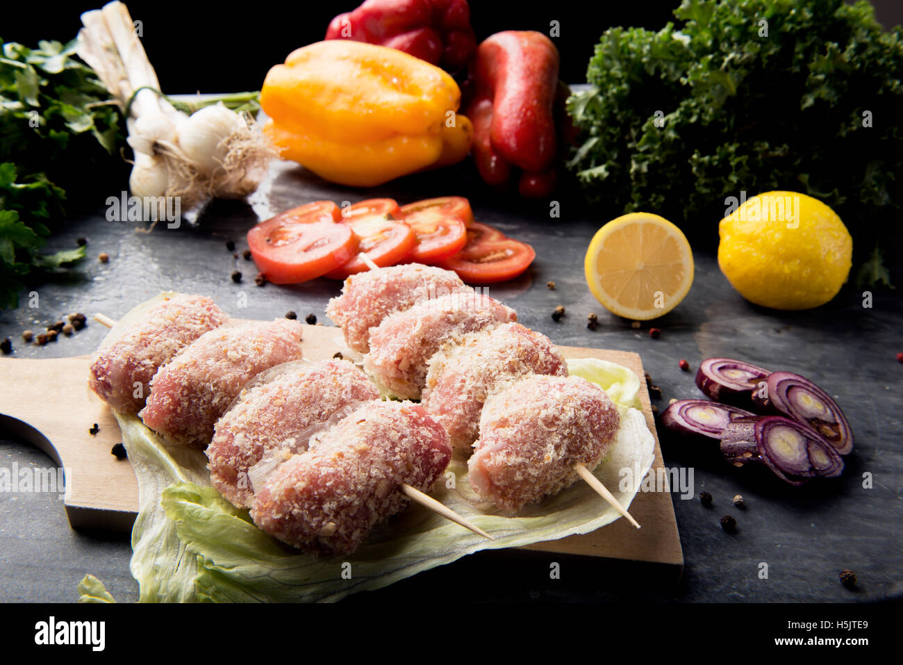 composition of vegetables and meat rolls Sicilian recipe Stock Photo