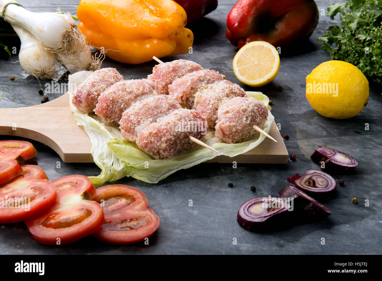 composition of vegetables and meat rolls Sicilian recipe Stock Photo