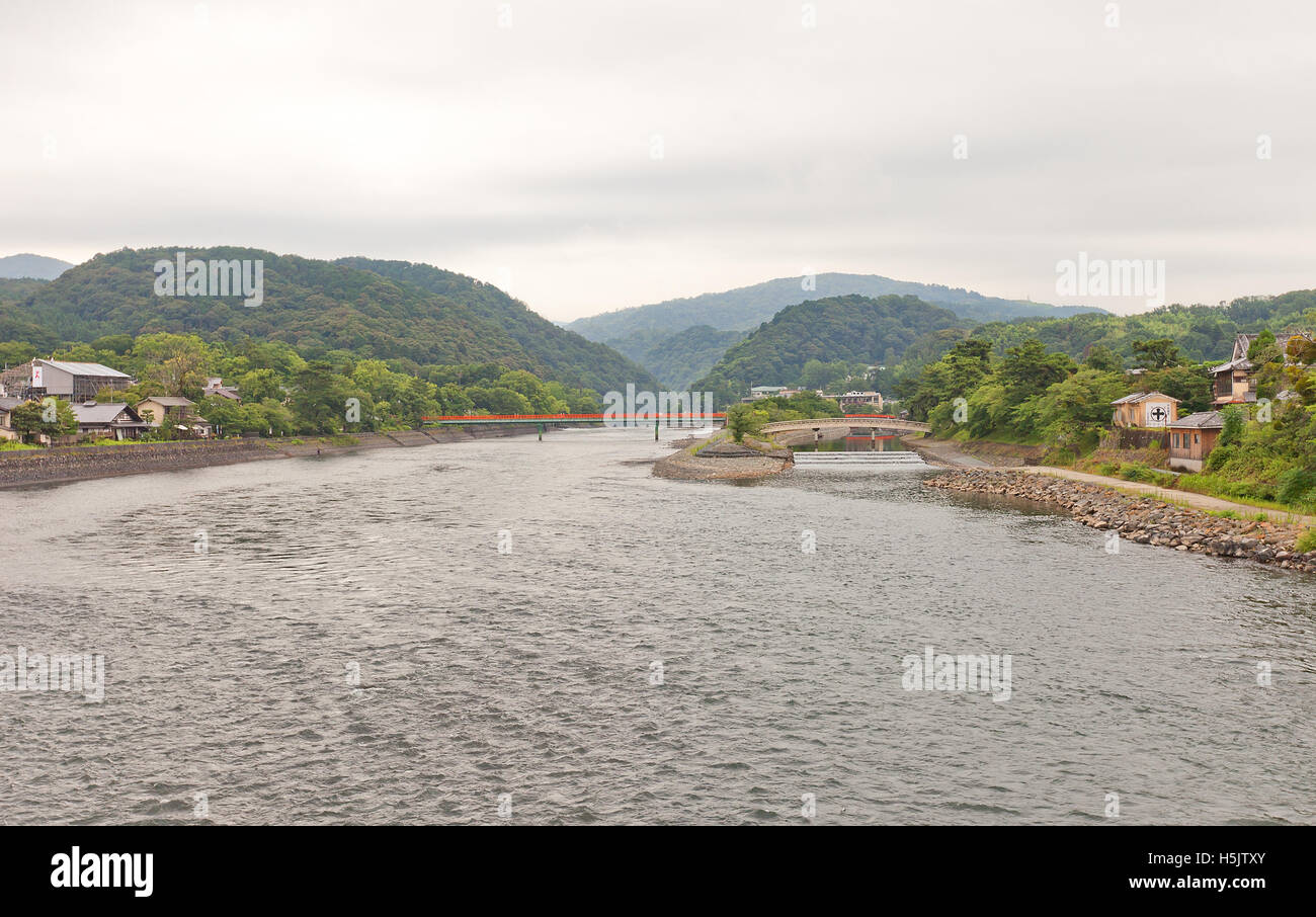 View of Uji River from Uji Bridge Stock Photo