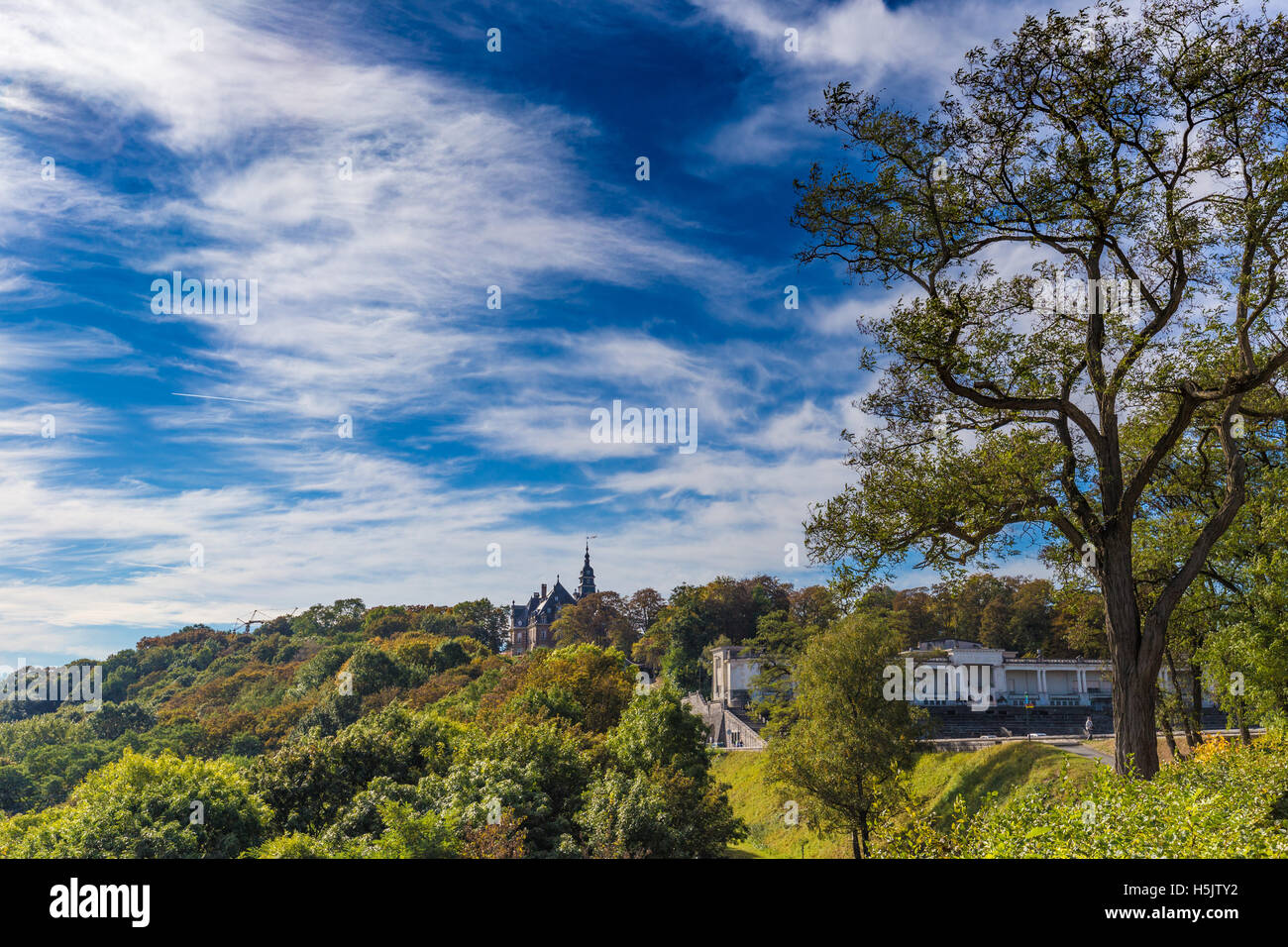 Autumnal panorama of historical building of Chateau de Namur, Belgium. The building is located Stock Photo