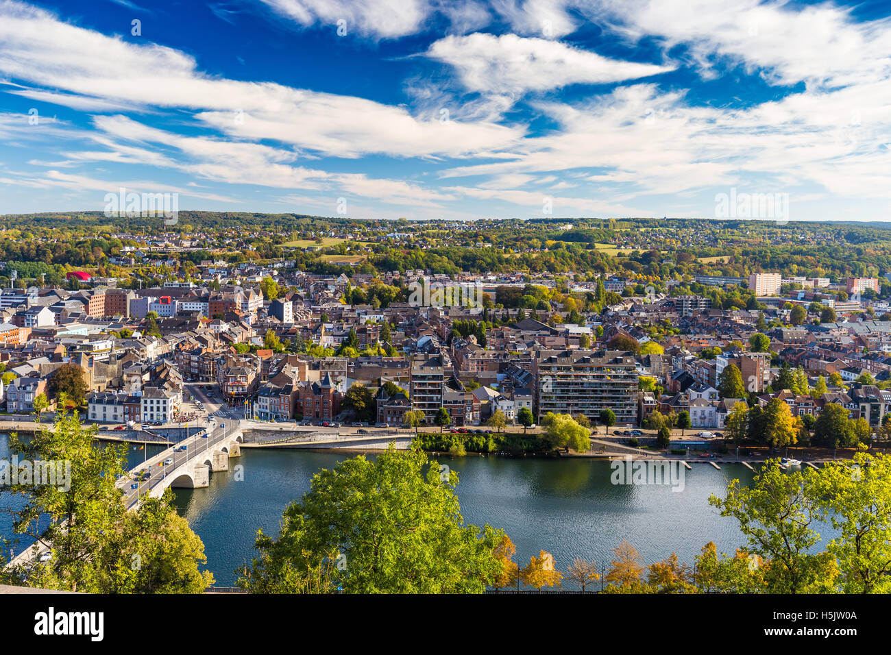 Aerial view of city Namur and Meuse river, Belgium Stock Photo