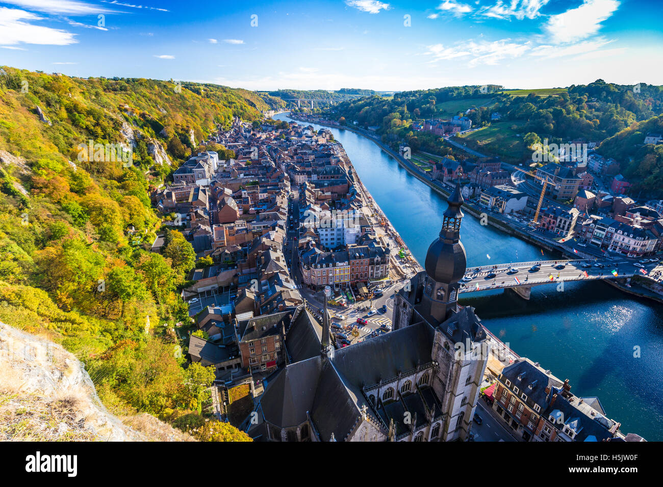 Aerial view of Dinant, Belgium and river Meuse Stock Photo