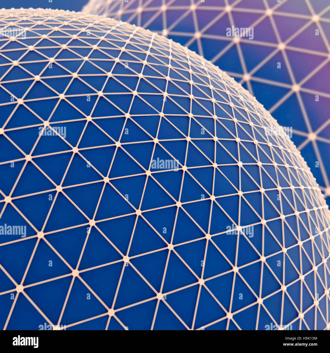 Large blue sphere over which a gold mesh. Global net communication ...
