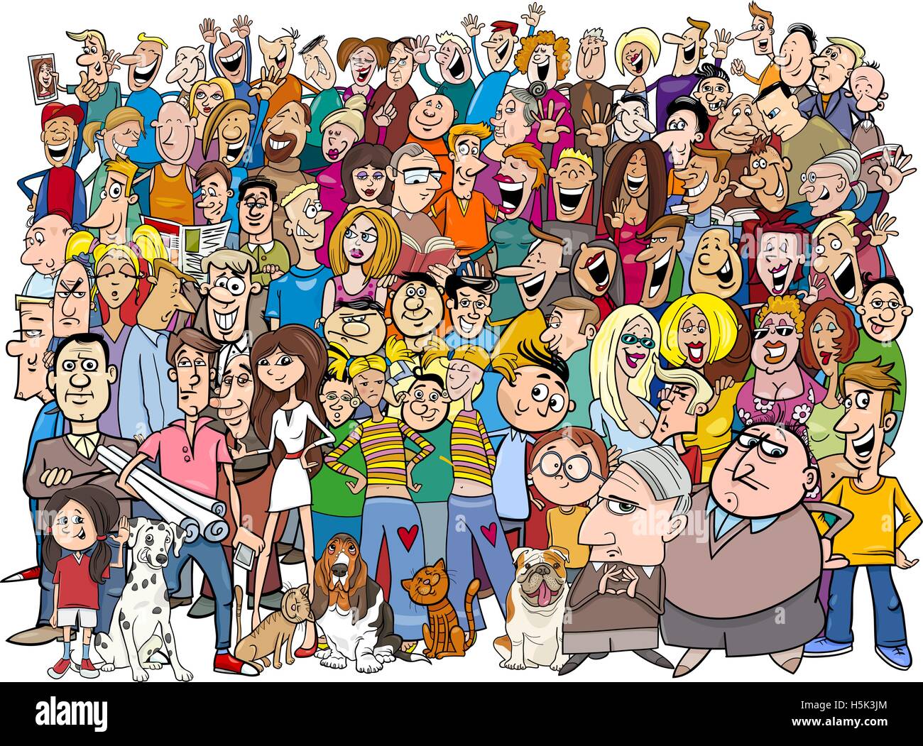 Cartoon Illustration of People Group in the Crowd Stock Vector