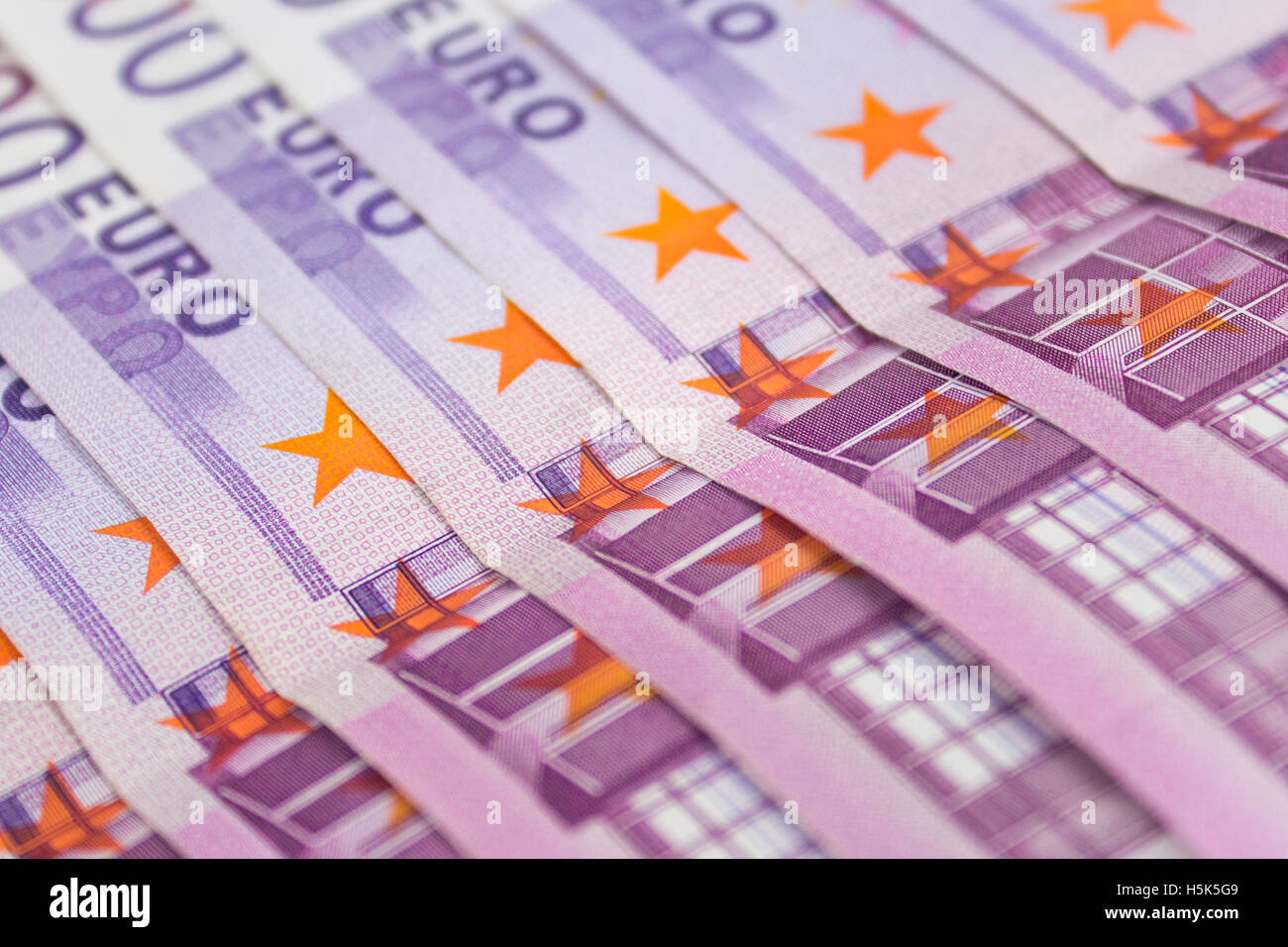 stack of cash money - 500 Euro bills macro - European banknotes Stock Photo