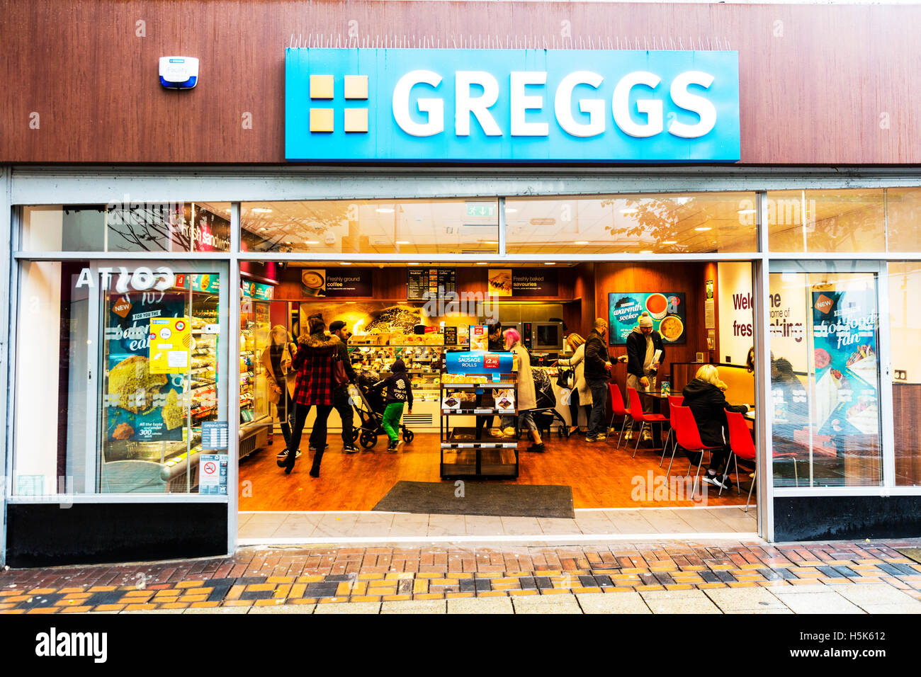 Greggs bakers shop store front inside interior sign name high street