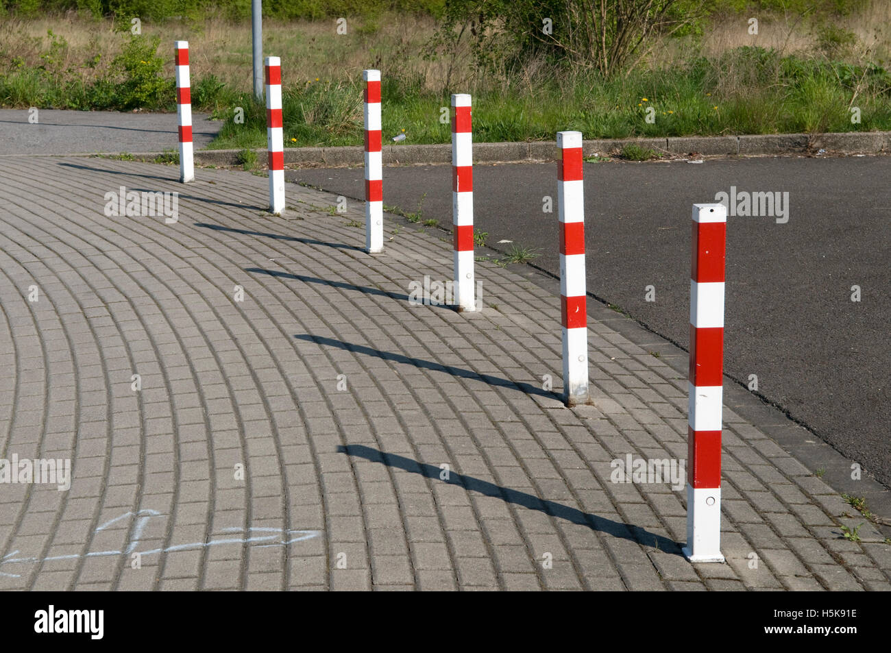 Red and white barrier, Duesseldorf, Rhineland, North Rhine-Westphalia Stock Photo