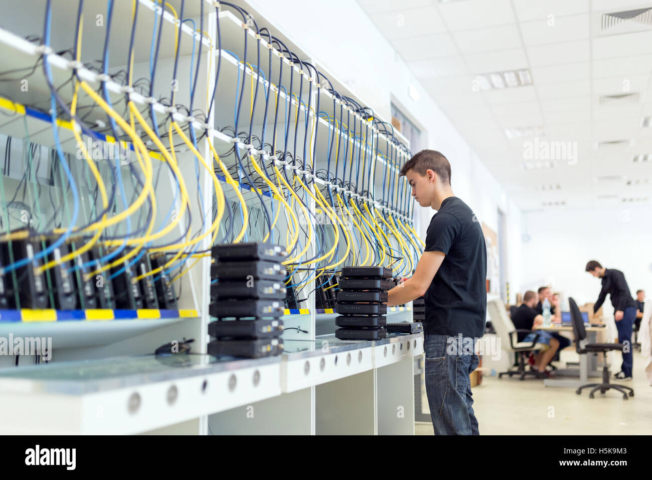 Networking hardware test bench Stock Photo Alamy