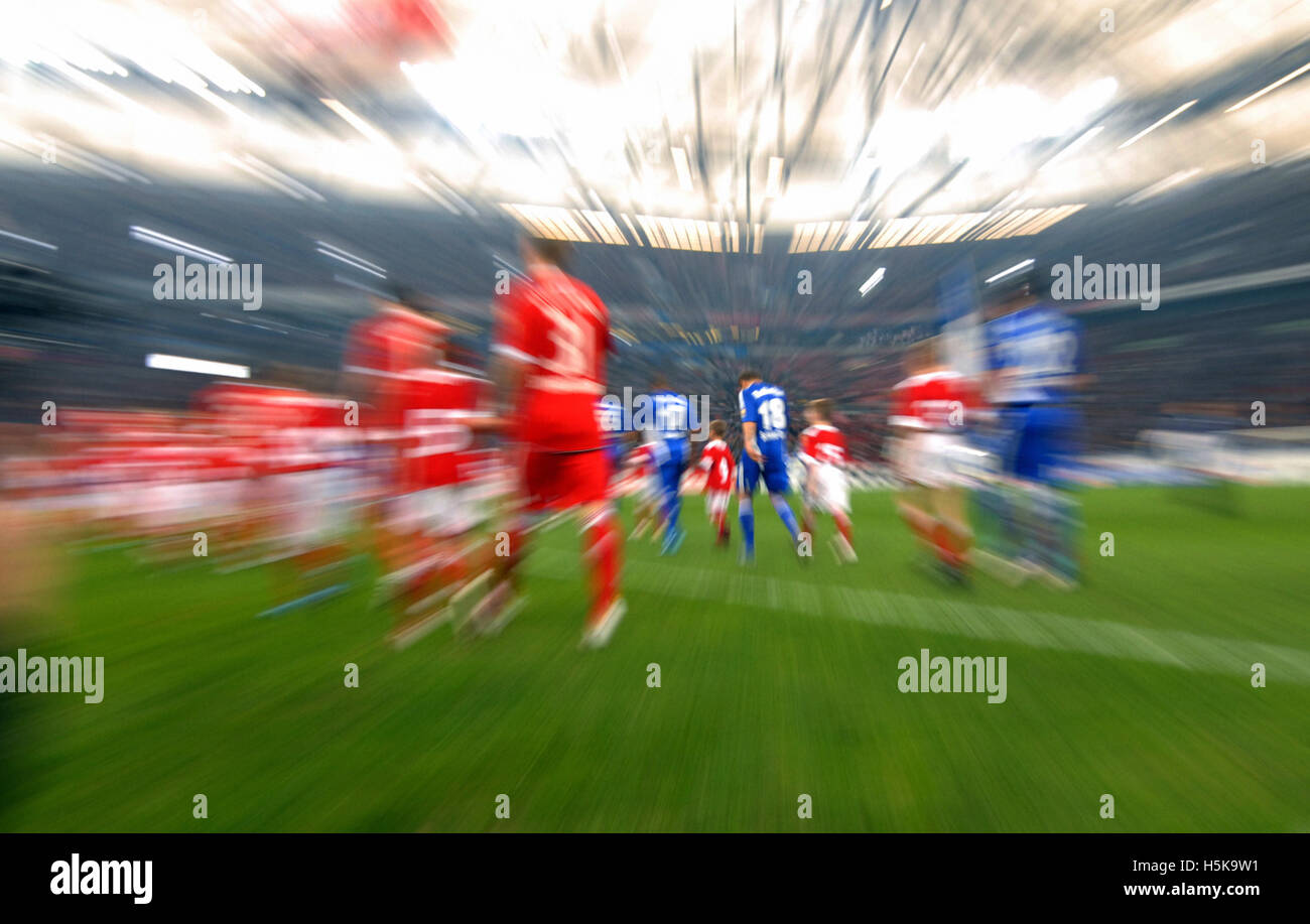 The teams marching in, FC Schalke 04 vs FC Bayern Munich, soccer, Bundesliga, German Soccer League Stock Photo