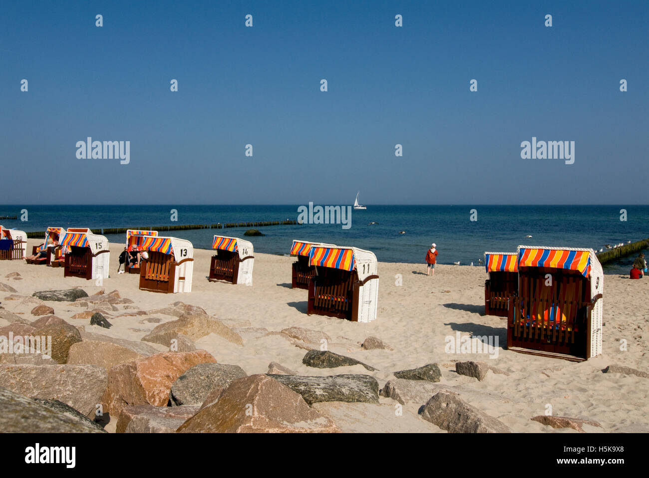 Beach chairs on the beach of Kuehlungsborn on the Baltic Sea ...