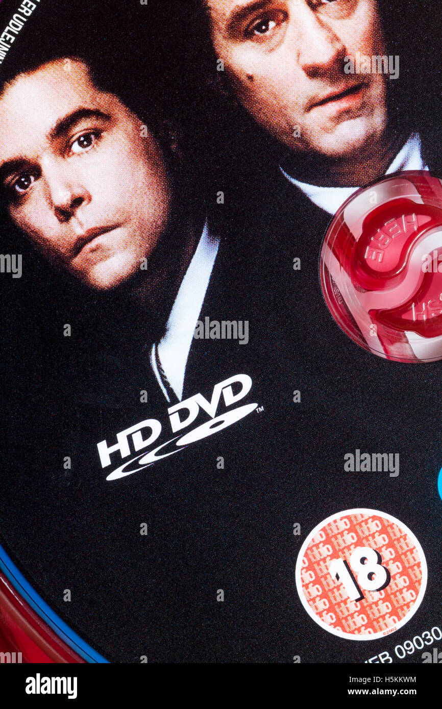 18 rating classification on GoodFellas HD DVD disc in case Stock Photo