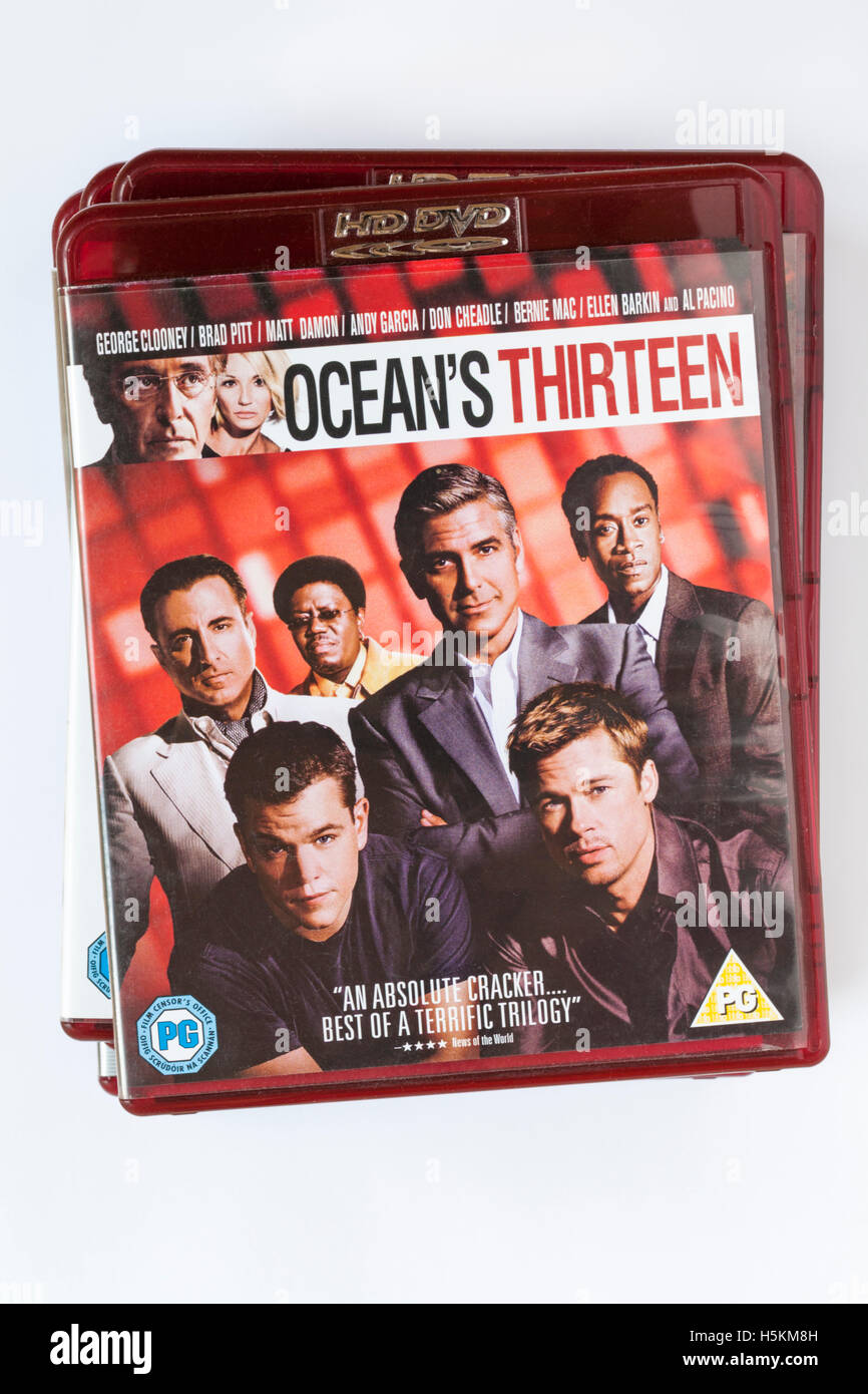 pile of HD DVDs with Ocean's Thirteen HD DVD on top isolated on white  background Stock Photo - Alamy