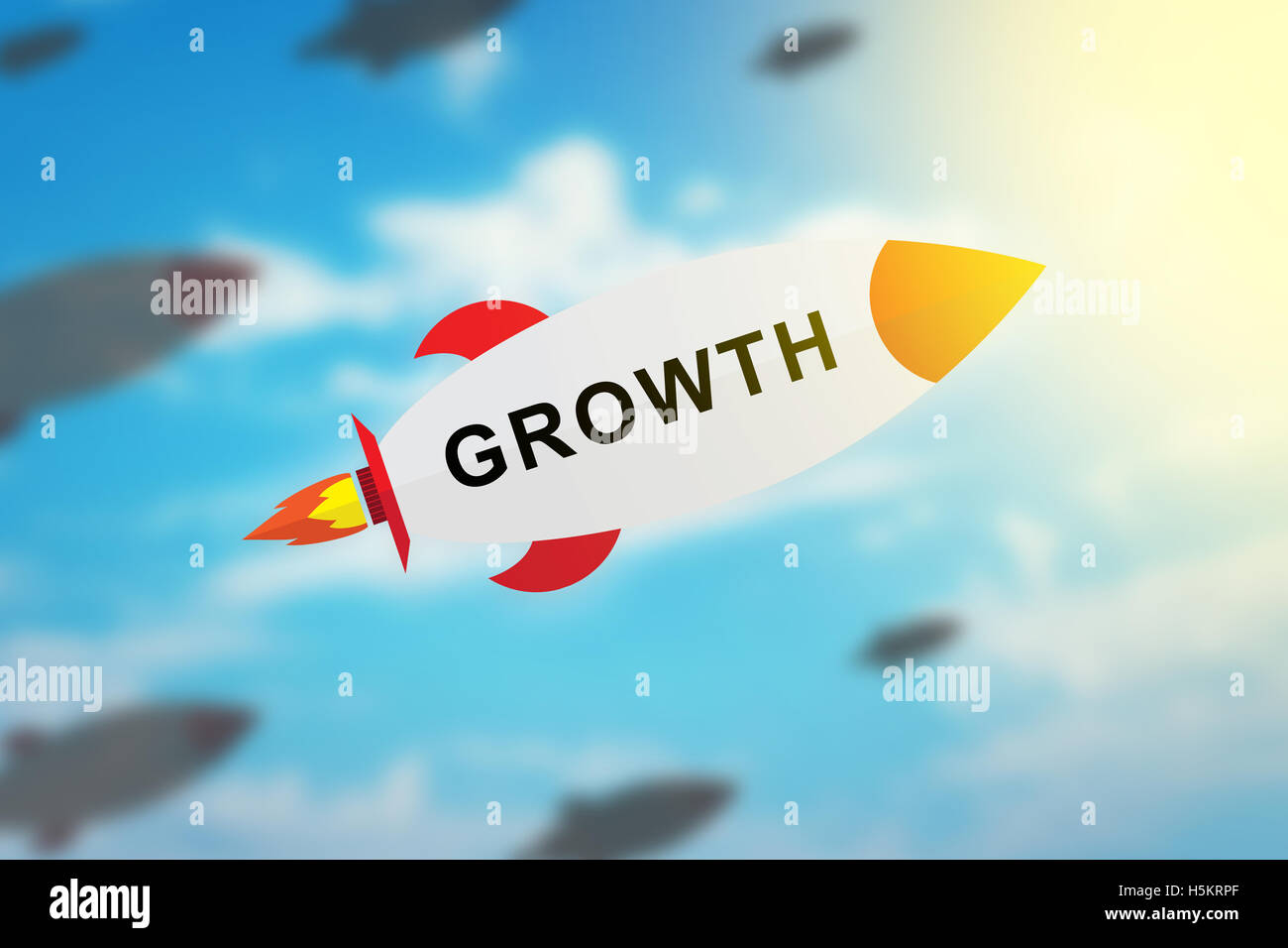 group of growth flat design rocket with blurred background and soft light effect Stock Photo