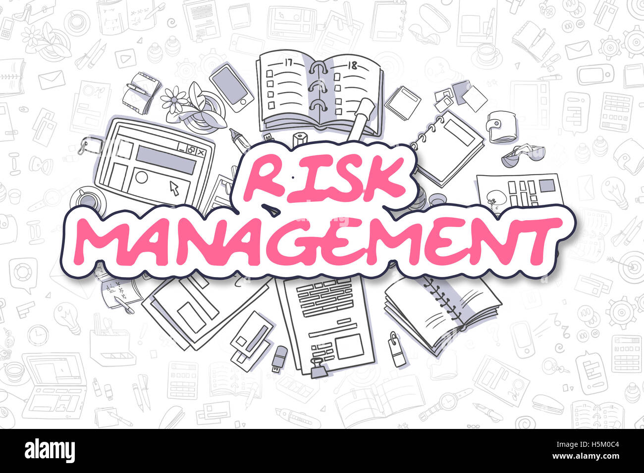 Risk Management - Doodle Magenta Word. Business Concept. Stock Photo