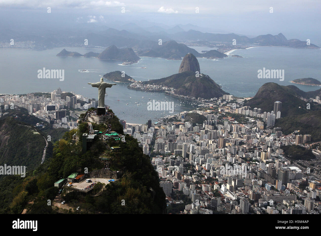 Rio de Janeiro Brazil 2016 Cristo Redentor ( Christ the Redeemer ) atop the granite mountain of Corcovado Stock Photo