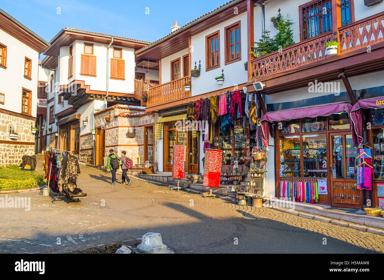 The tourist streets boasts numerous souvenir stalls and shops Stock Photo