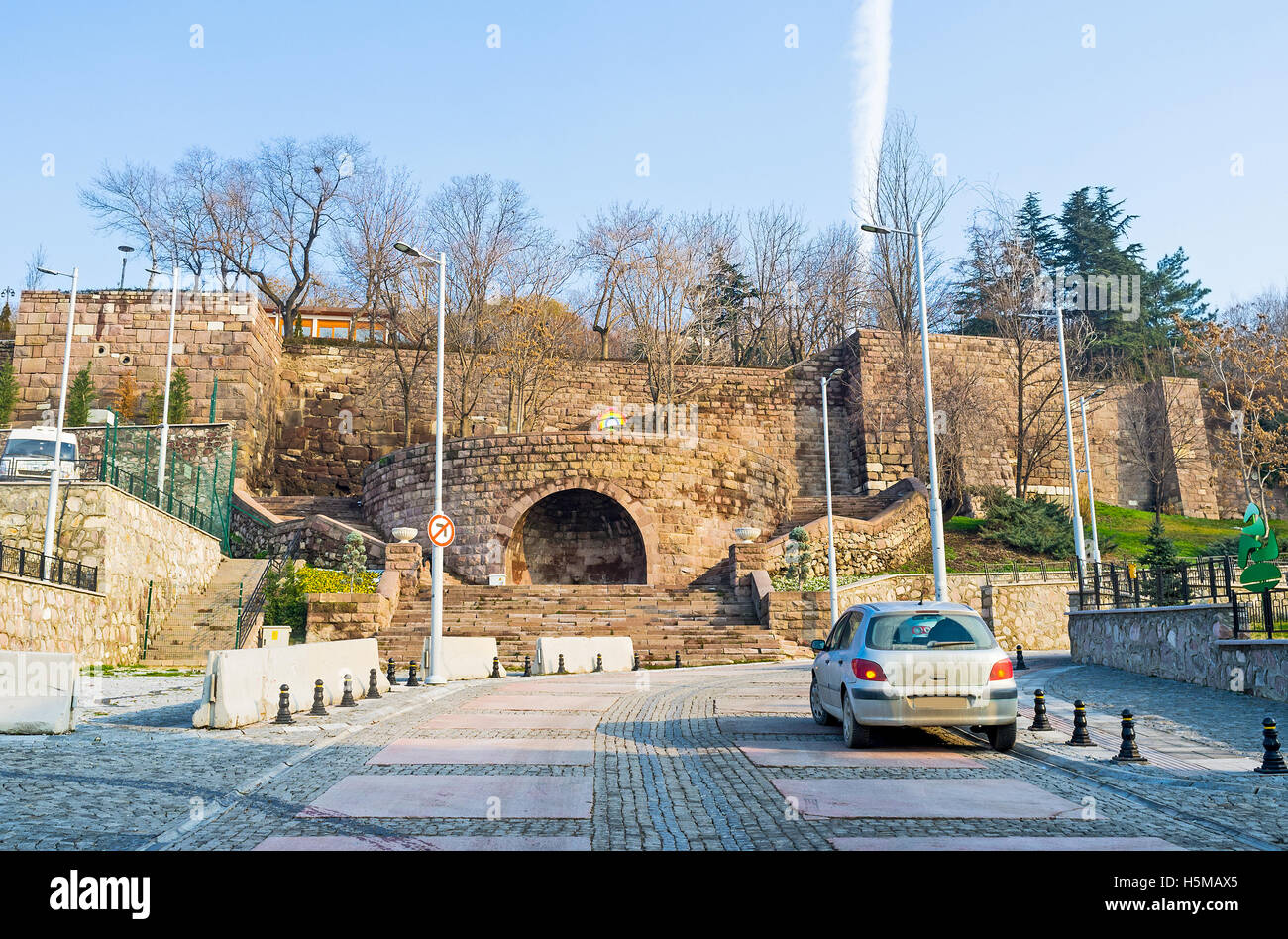 The massive ramparts between the lower town and the Castle Hill, Ankara, Turkey. Stock Photo