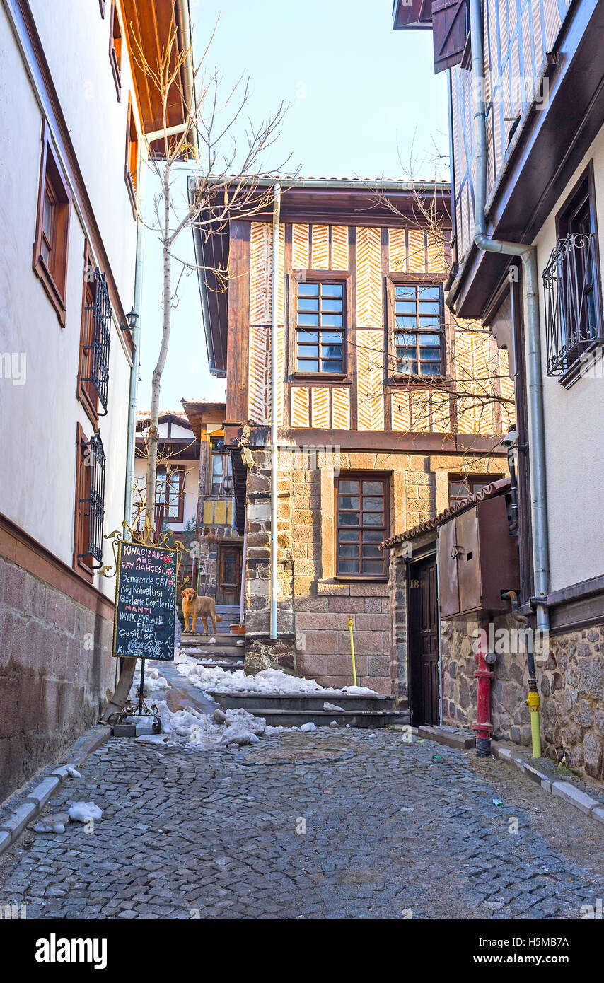 The half-timbered houses in the renovated neighborhood, known as the Turkish village Stock Photo