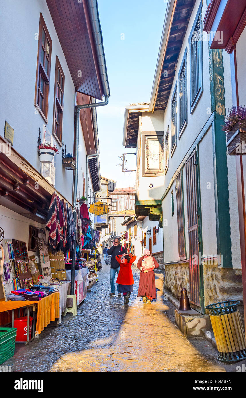 The narrow streets on the way to the Castle Hill are the best place for the souvenir stalls and local market Stock Photo