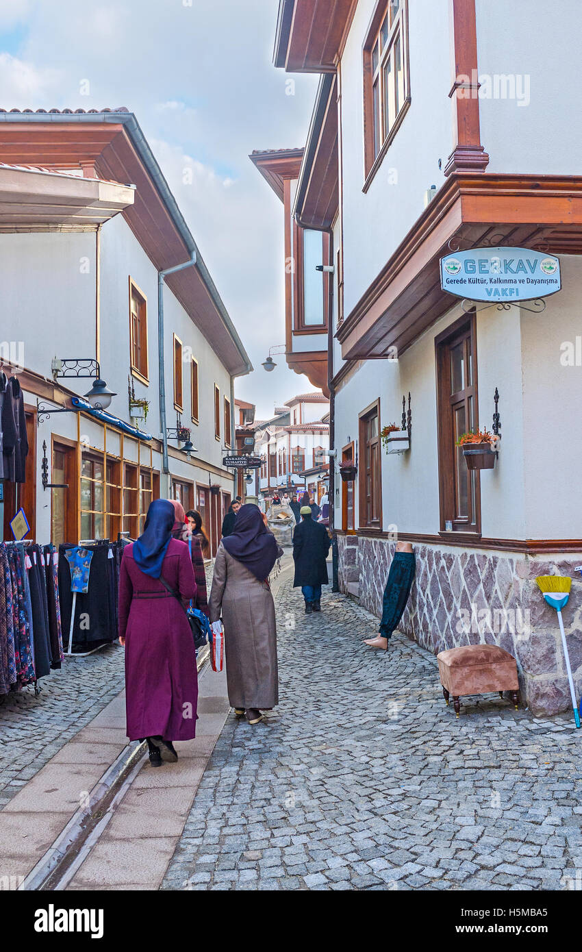 The  narrow market street in renovated neighborhood of Ulus district Stock Photo