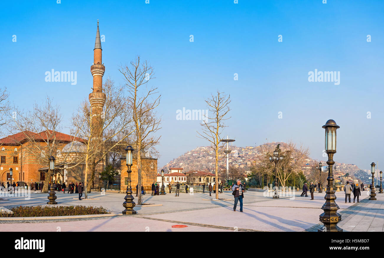 he Haci Bayram Square is the crowded place, because the tourists and pilgrims visit the oldest Mosque in Turkey Stock Photo