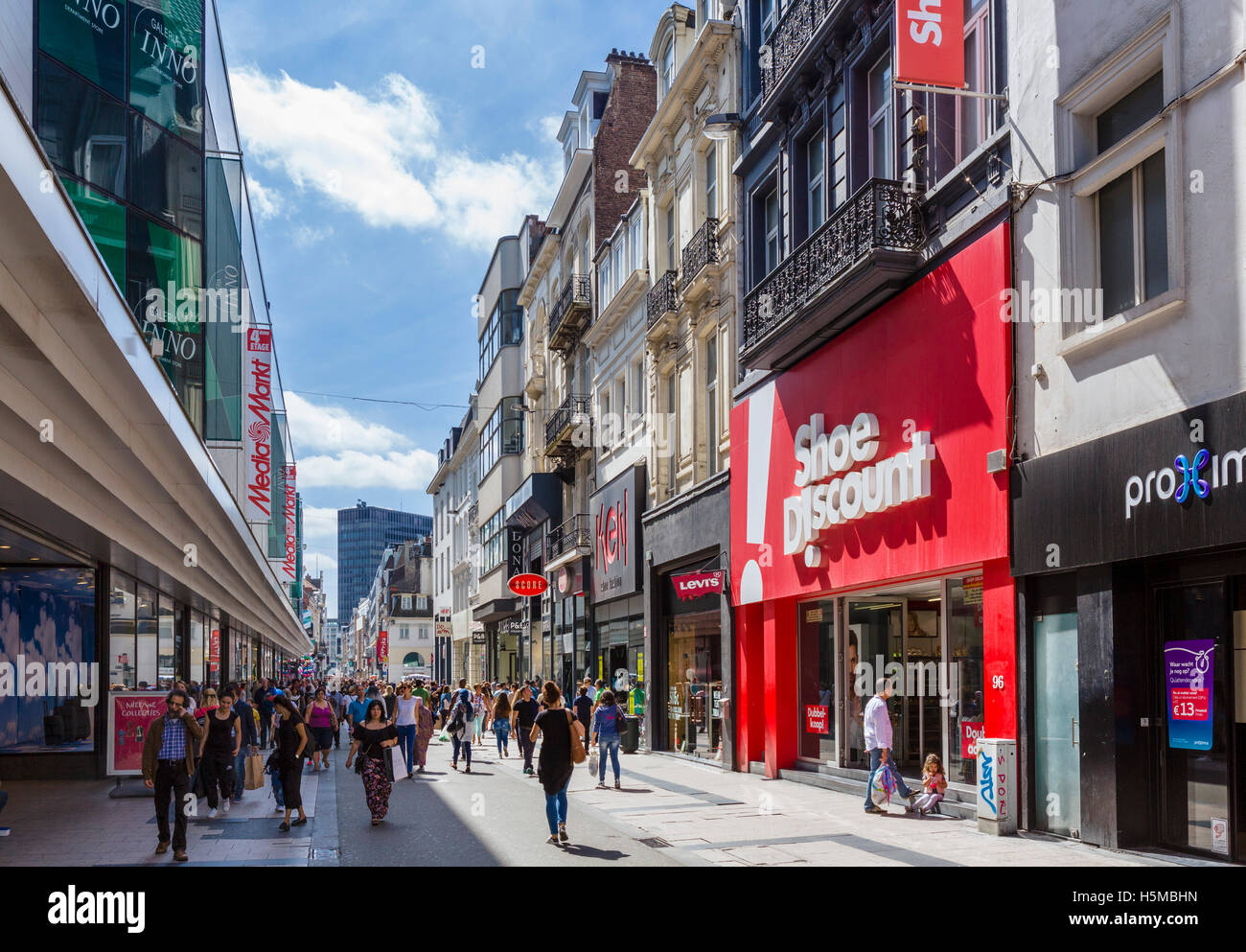 Shops on Rue Neuve (Nieuwstraat) in the city centre, Brussels, Belgium  Stock Photo - Alamy