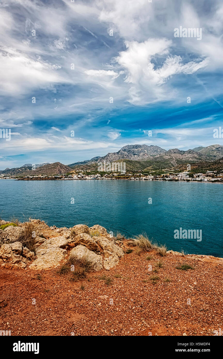 A view of Makrygialos village on the Greek island of Crete. Stock Photo