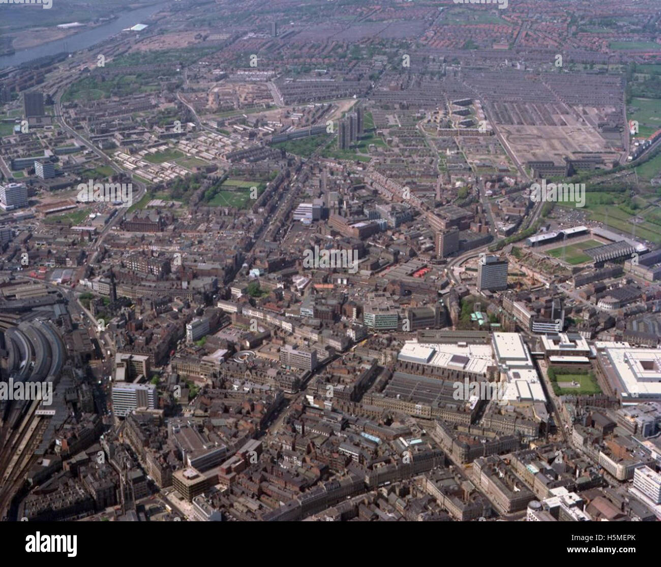 An aerial photograph of Newcastle upon Tyne taken in 1977, showing the ...
