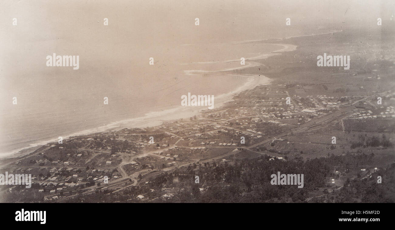 This image captures Thirroul Beach as seen from Sublime Point, showcasing the coastal beauty of the Illawarra region in New South Wales. The photograph is part of the RAHS collection. Stock Photo