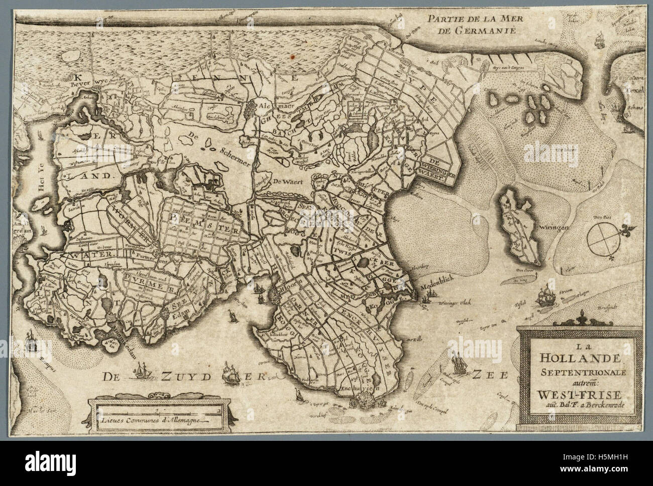A 1620 map of Noord Holland, depicting the geographical features and ...