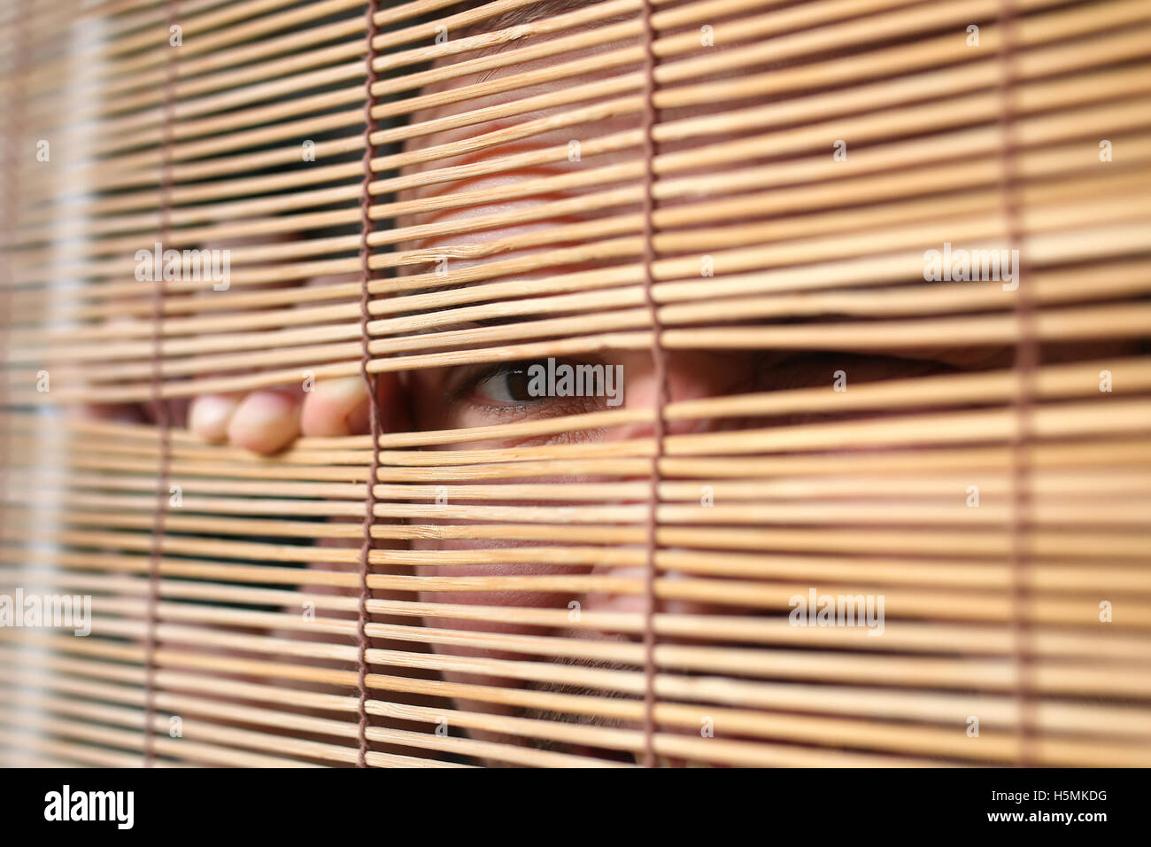 eyes looking through the blinds Stock Photo Alamy